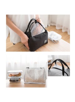 Insulated Canvas Tote Lunch Bag Cotton Black 23 x18 x 15cm - v1555395773/N23405681A_2