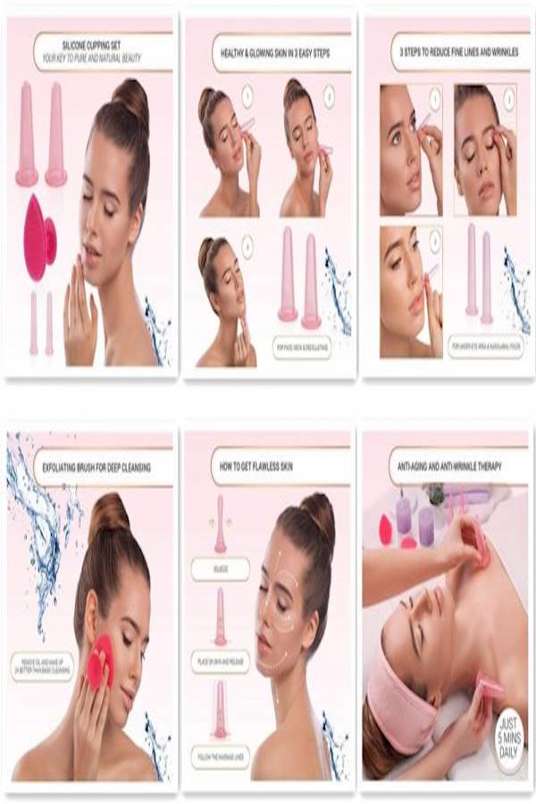 5-Pieces Silicone Face Cupping Set Pink - Image 5