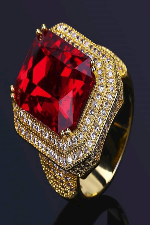 Generic - Gold Plated Ruby And Cubic Zirconia Studded Ring - Image 1