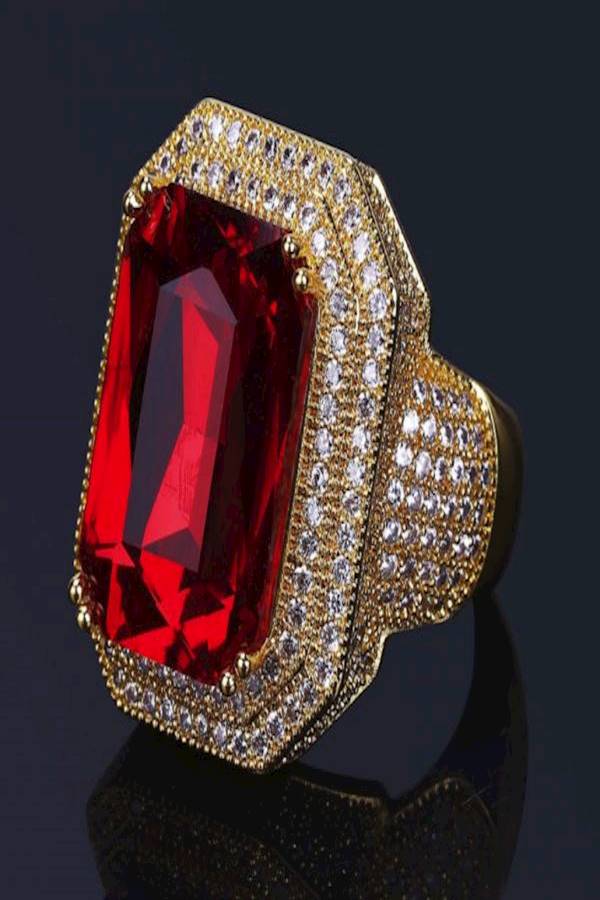 Generic - Gold Plated Ruby And Cubic Zirconia Studded Ring - Image 1