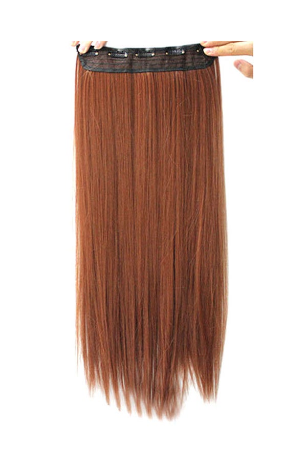 شعر مستعار طويل ومسترسل مزود بـ5 مشابك، قطعة واحدة البني الفاتح 1x1x1سم