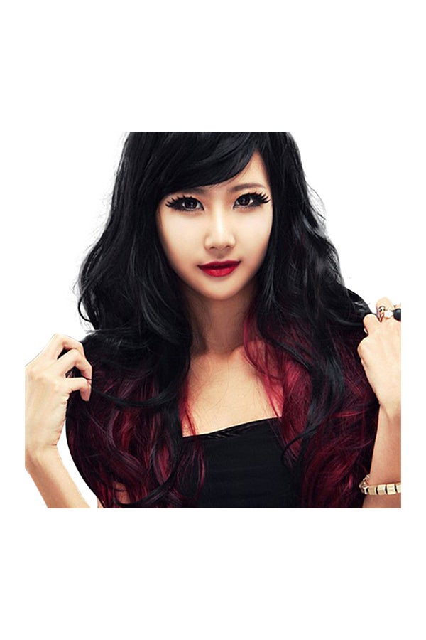 Voberry Long Curly Wavy Hair Wig Wine Red/Black 1x1x1cm - Image 1