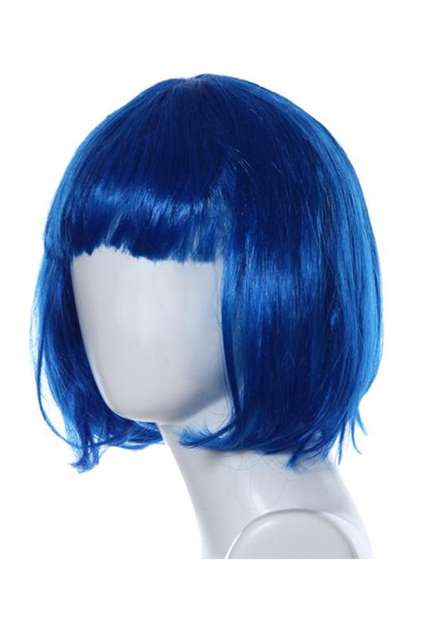 فوبيري شعر مستعار قصير بغرة صغيرة بتصميم مستدير للحفلات التنكرية أزرق ملكي 27x15x1سم - Image 1