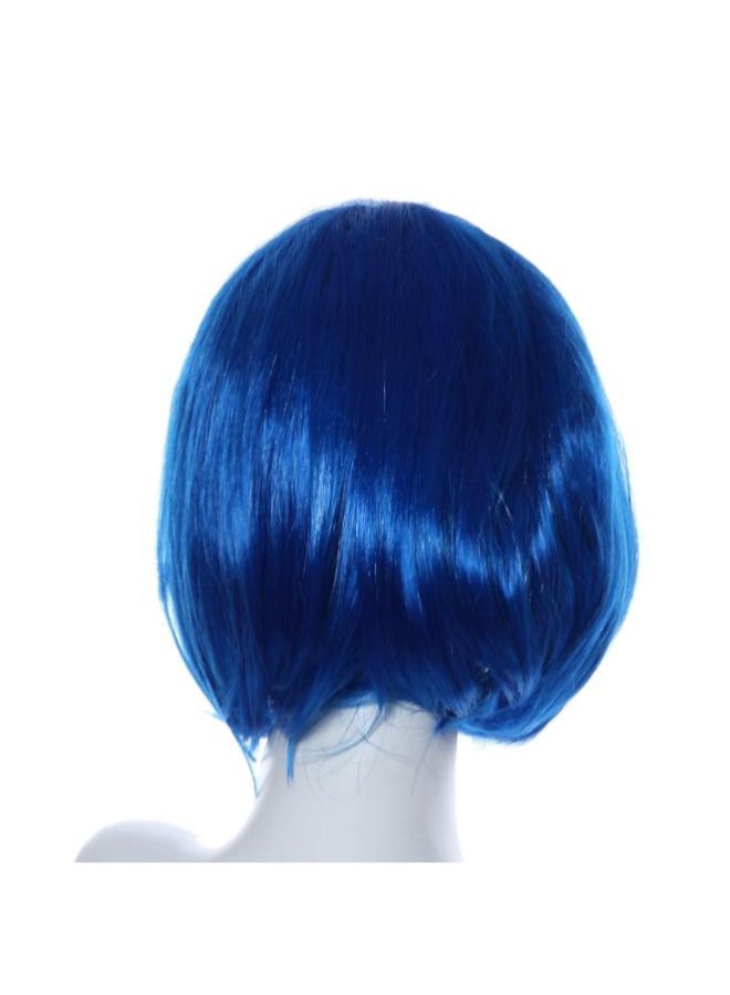 فوبيري شعر مستعار قصير بغرة صغيرة بتصميم مستدير للحفلات التنكرية أزرق ملكي 27x15x1سم - Image 3