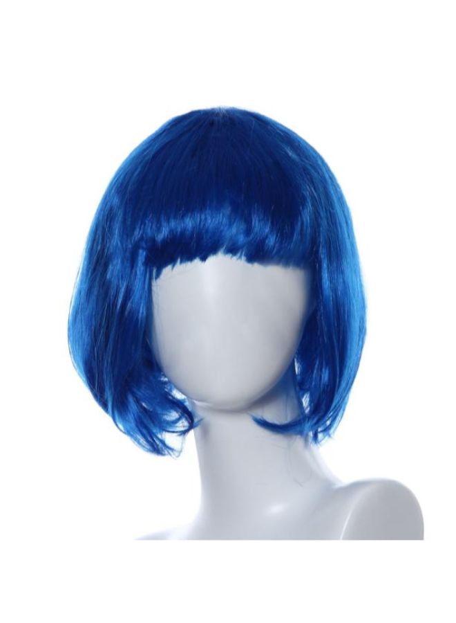 فوبيري شعر مستعار قصير بغرة صغيرة بتصميم مستدير للحفلات التنكرية أزرق ملكي 27x15x1سم - Image 2