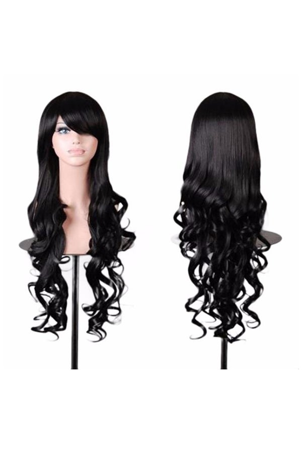 Voberry Cosplay Party Long Wavy Curly Wig Black 1x1x1cm - Image 1