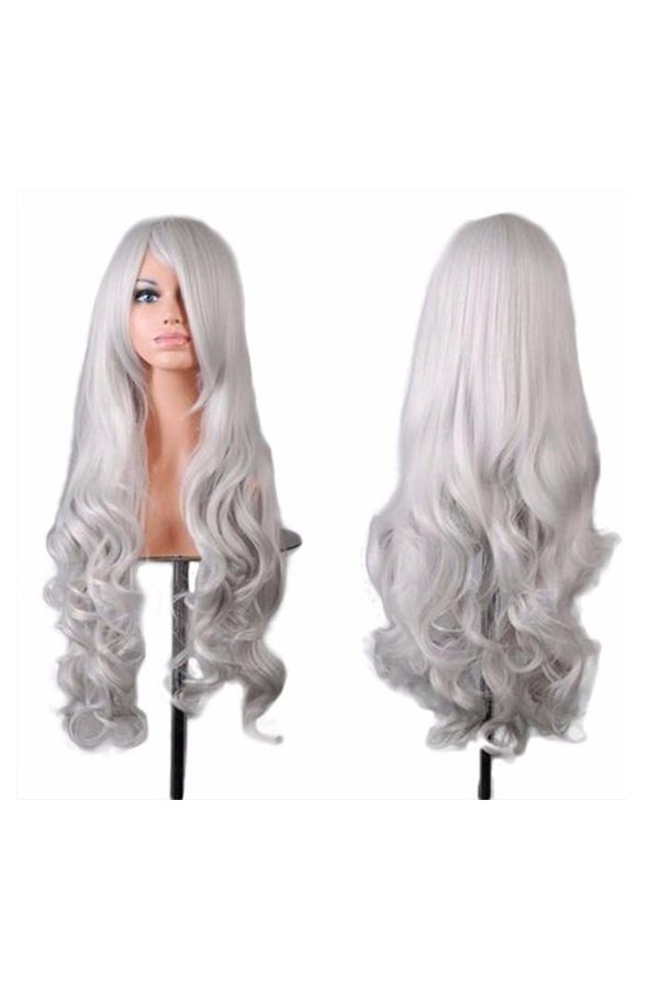 فوبيري شعر مستعار تنكري طويل ومموج ومجعد للحفلات رمادي فضي 1x1x1سم - Image 1