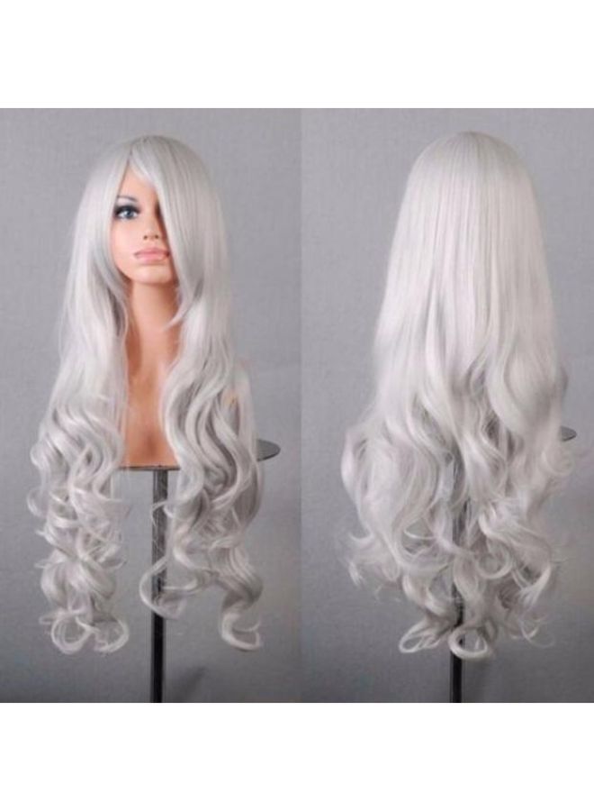 فوبيري شعر مستعار تنكري طويل ومموج ومجعد للحفلات رمادي فضي 1x1x1سم - Image 2