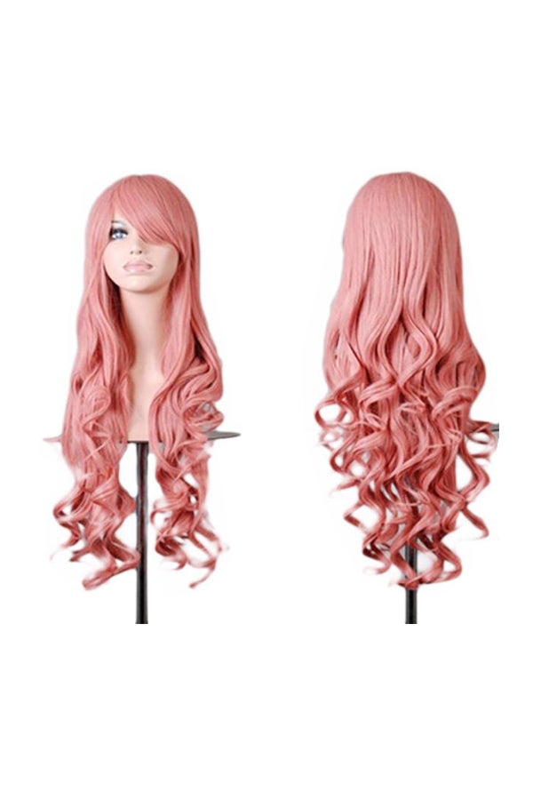 Voberry Cosplay Party Long Wavy Curly Wig Light Pink 1x1x1cm - Image 1