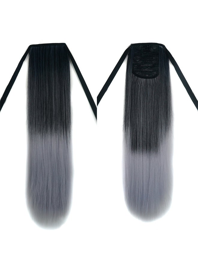 Voberry Grandma Tie Straight Cauda Equina Wig Black/Silver Grey 1x1x1cm