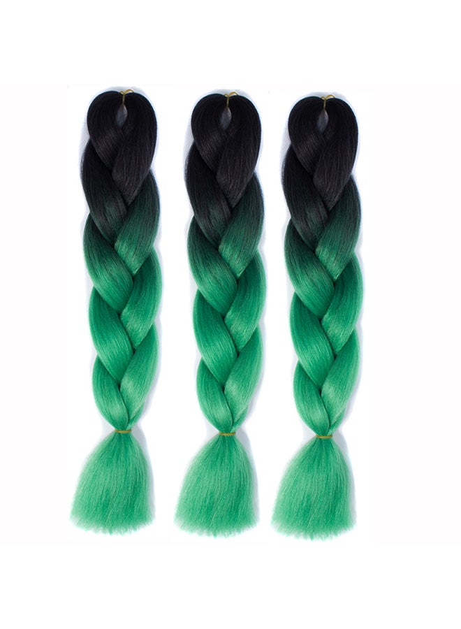 Voberry Gradient Long Braid Wavy Party Wigs Black/Green 60x4x2cm