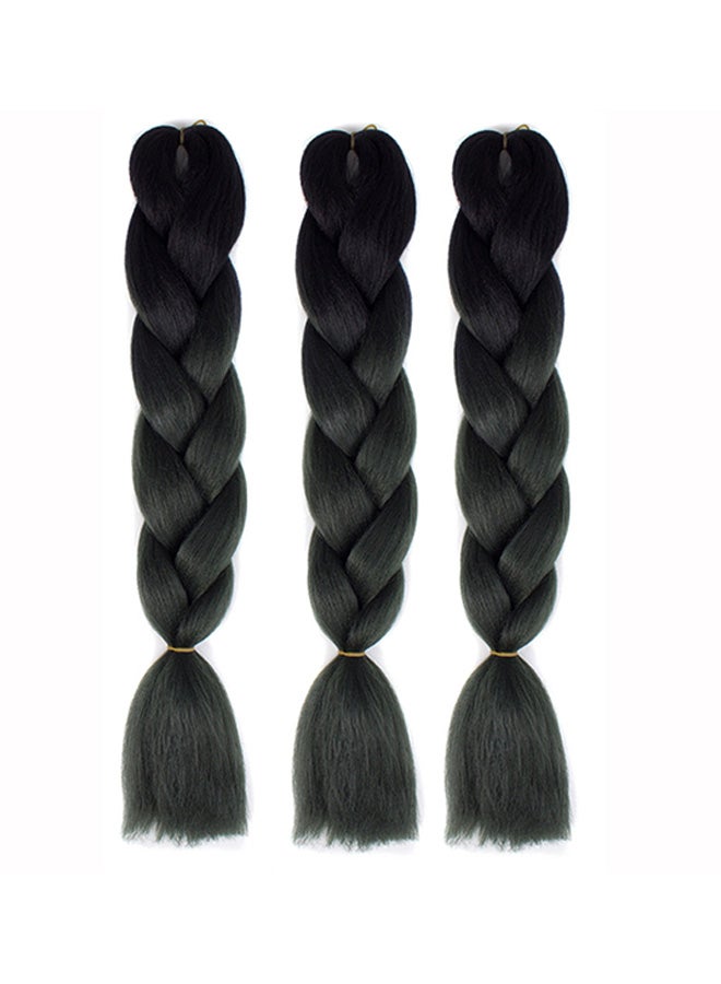 Voberry 3-Piece Gradient Long Braid Wavy Party Wig Set Black 60 x 4cm