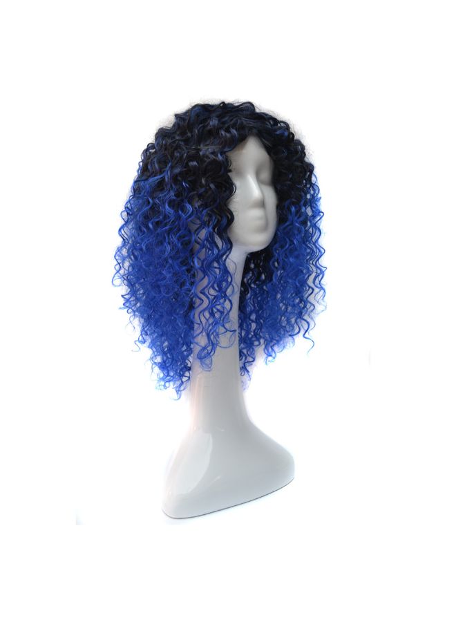Voberry Sprial Spring Curls Kinky Synthetic Lace Wig Black/Royal Blue 50x25x25cm - Image 3
