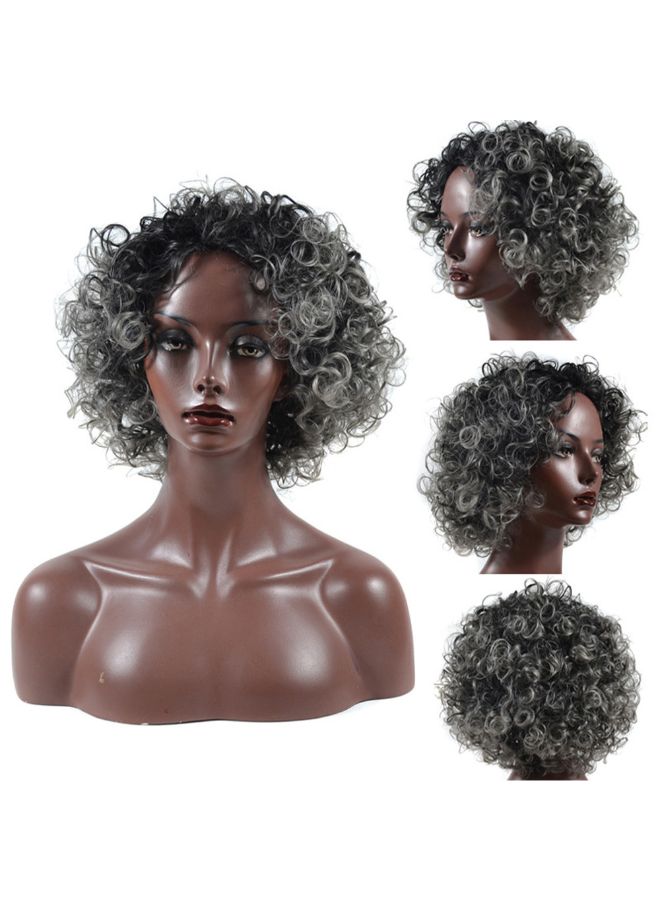 Voberry Sprial Spring Curls Kinky Synthetic Lace Wig Black/Grey 30x25x25cm - Image 3