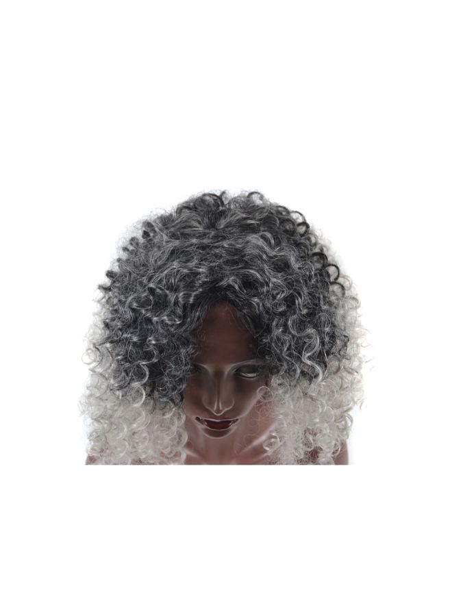 Voberry Sprial Spring Curls Kinky Synthetic Lace Wig Black/Grey 50x25x25cm - Image 4