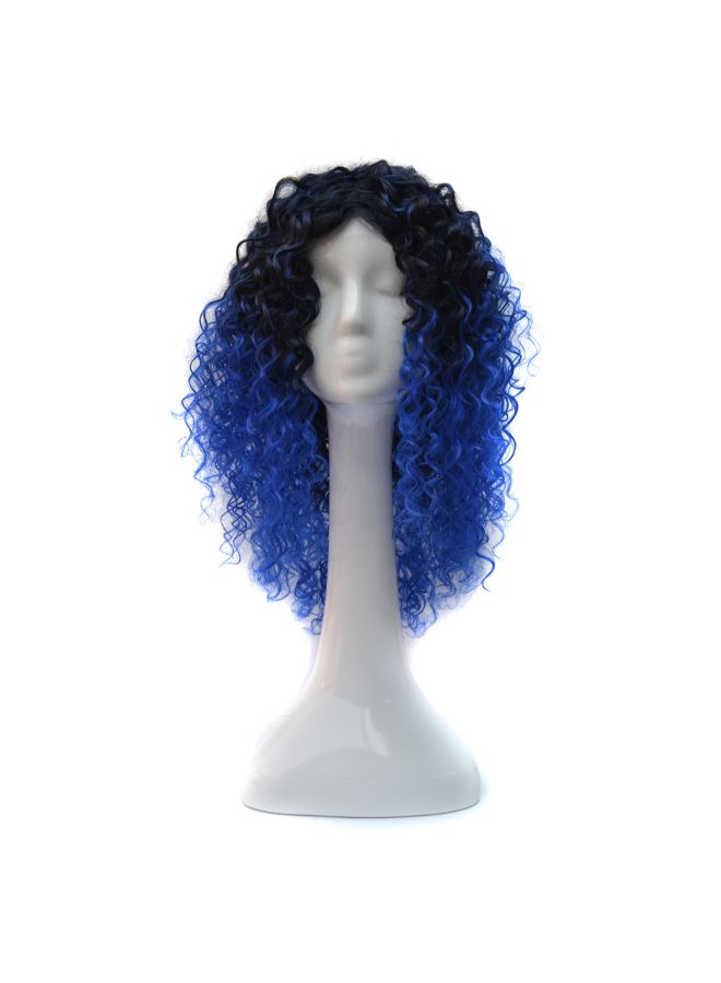 Voberry Sprial Spring Curls Kinky Synthetic Lace Wig Black/Royal Blue 50x25x25cm - Image 1