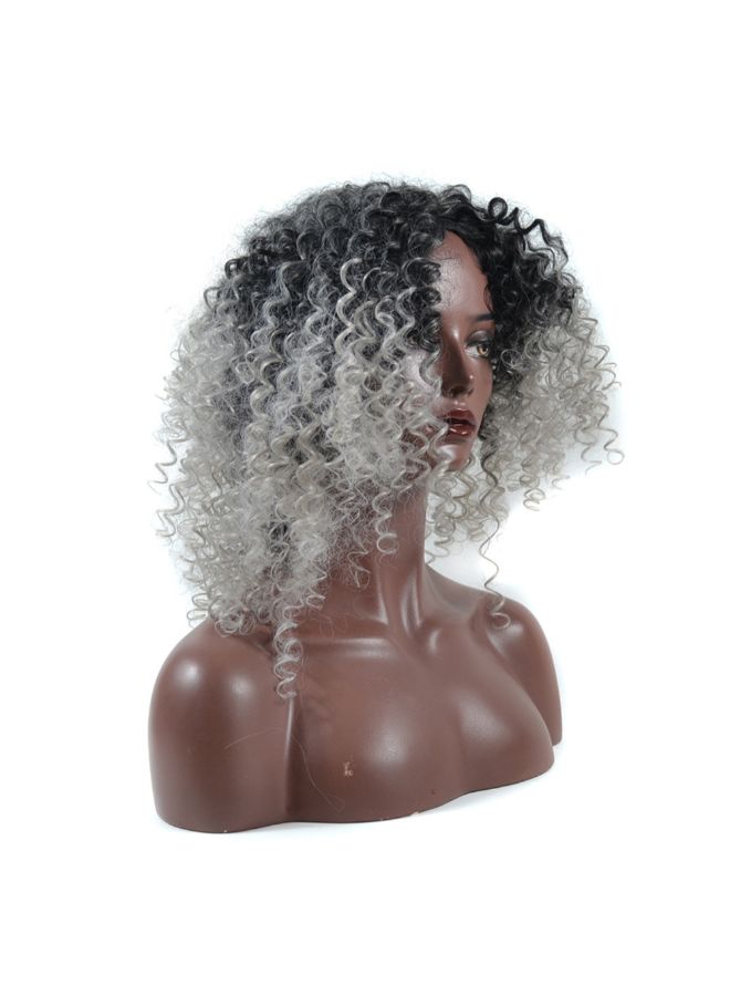 Voberry Sprial Spring Curls Kinky Synthetic Lace Wig Black/Grey 50x25x25cm - Image 2