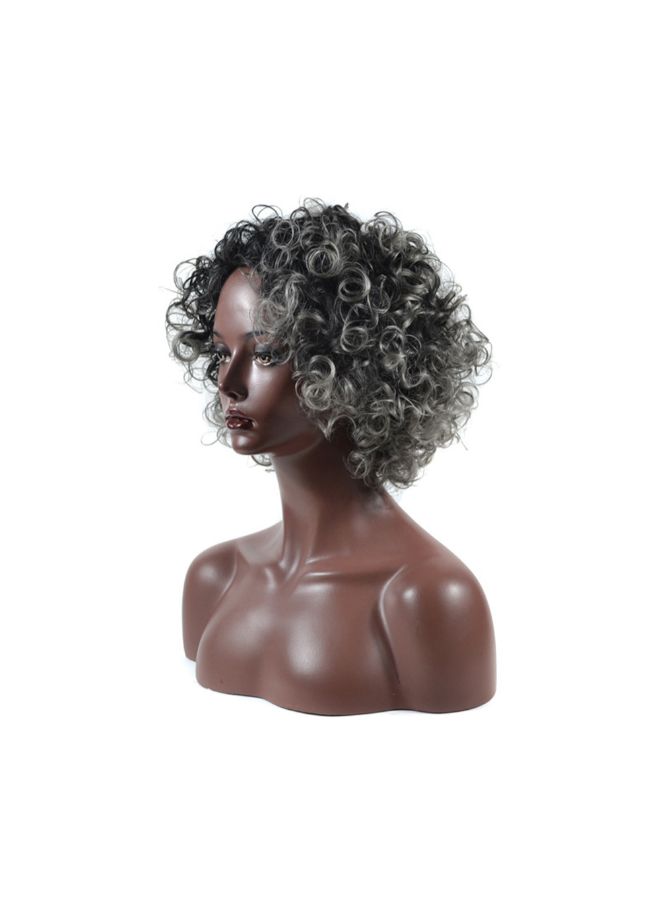 Voberry Sprial Spring Curls Kinky Synthetic Lace Wig Black/Grey 30x25x25cm - Image 4