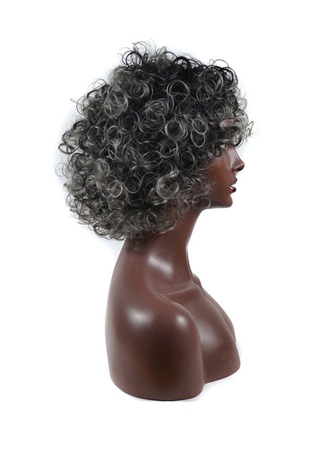 Voberry Sprial Spring Curls Kinky Synthetic Lace Wig Black/Grey 30x25x25cm - Image 1