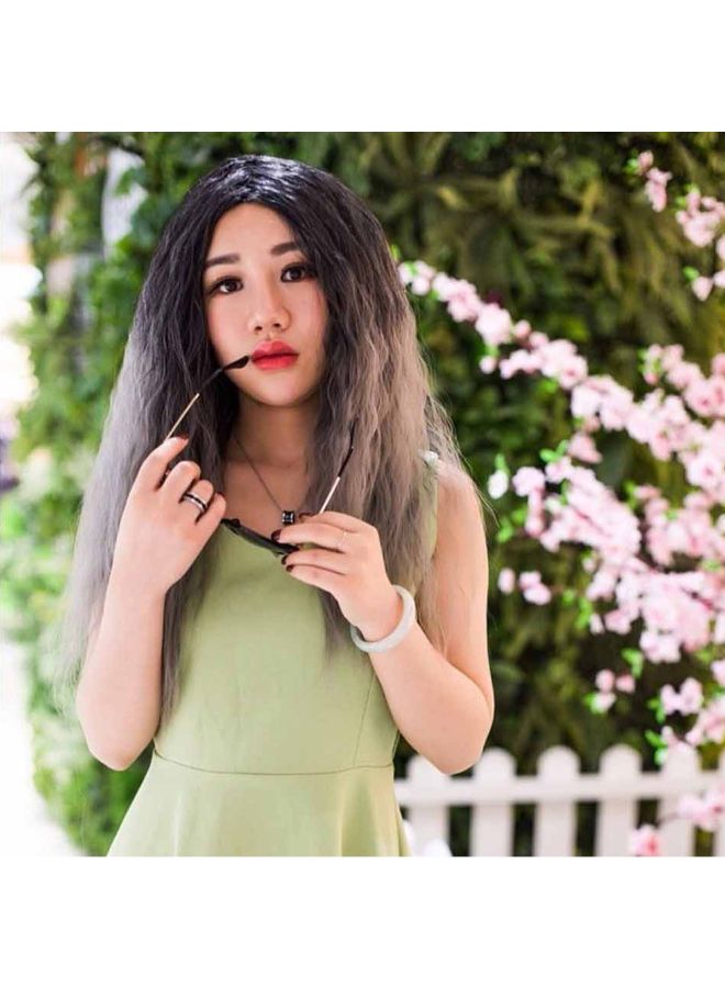 Voberry Mixed Long Gradient Corn Wavy Curly Wig Beige/Black 60x25x25cm - Image 3