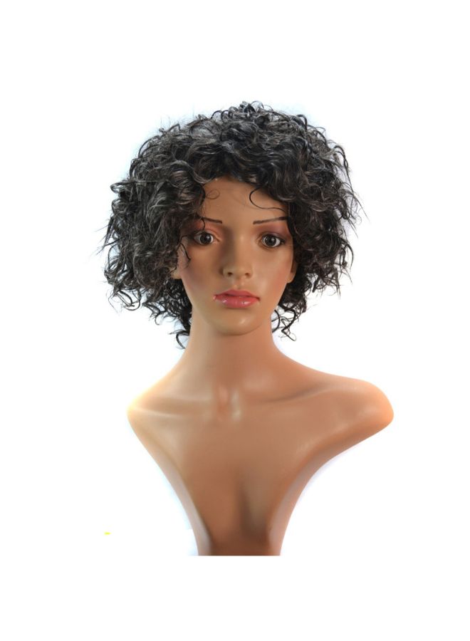 فوبيري شعر مستعار مجعد وكثيف ويتصفيفة الكينكي ومصنوع من الألياف الصناعية ومزود بالدانتيل أسود/ رمادي 30x25x25سم - Image 2