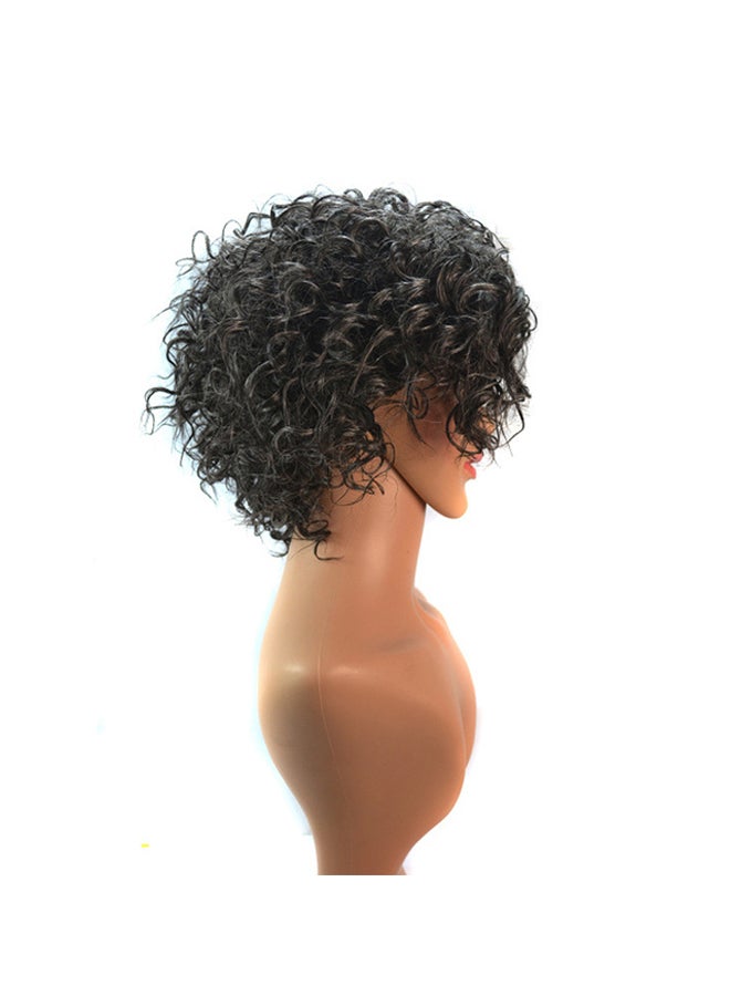 فوبيري شعر مستعار مجعد وكثيف ويتصفيفة الكينكي ومصنوع من الألياف الصناعية ومزود بالدانتيل أسود/ رمادي 30x25x25سم - Image 1