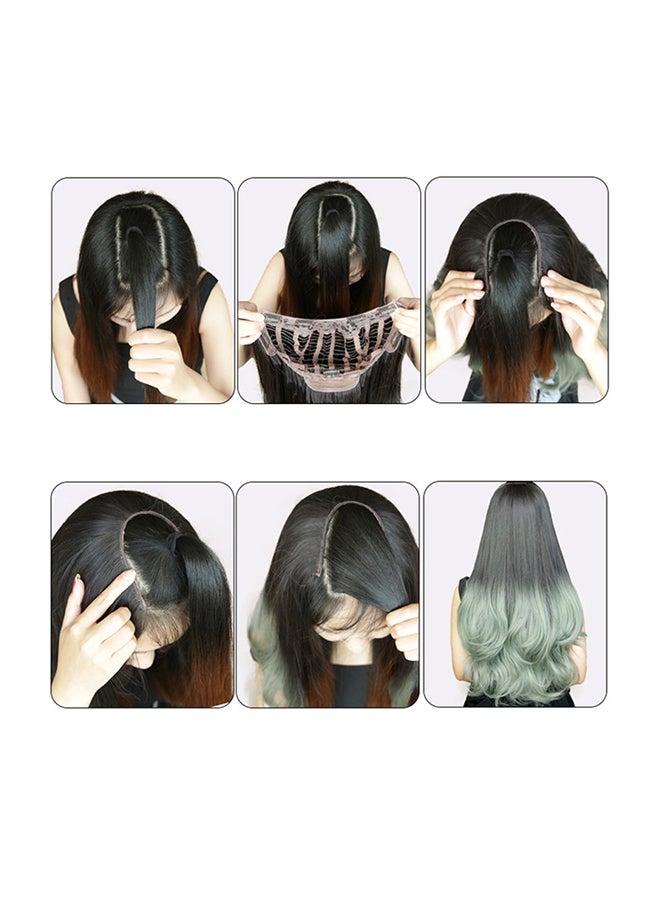 Voberry Synthetic Straight Weft U Part Lace Wig Black/Grey 65x25x5cm - Image 1