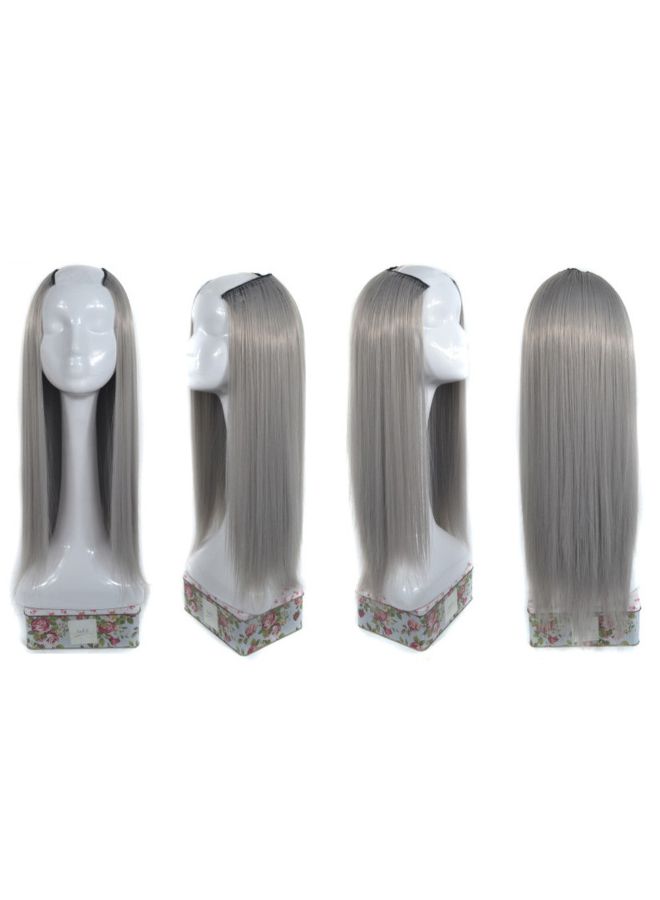 Voberry Synthetic Straight Weft U Part Lace Wig Black/Grey 65x25x5cm - Image 2