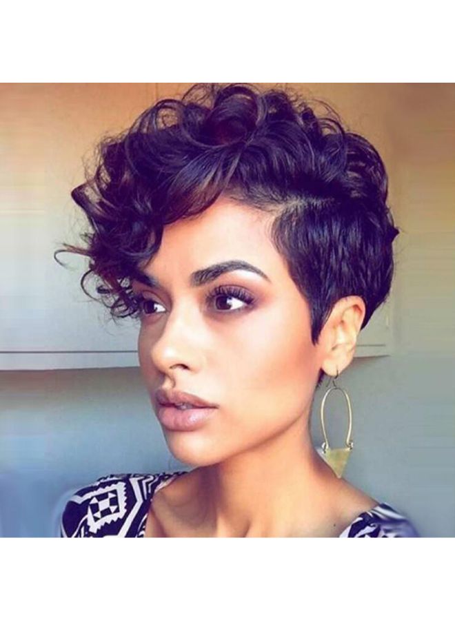 Voberry Curly Short Synthetic Hair Wig Black 1x1x1cm - Image 5