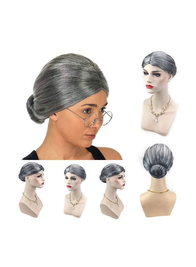 فوبيري شعر مستعار بتصميم كعكة شعر الخاصة بالجدة رمادي فضي 25x17x4سم - Image 1