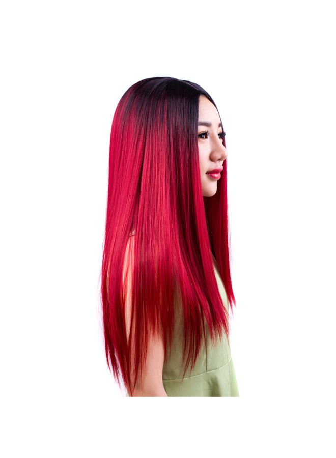 فوبيري باروكة شعر مستعار ناعم طويل للحفلات التنكرية أسود/ أحمر خمري 30x15x5سم - Image 3