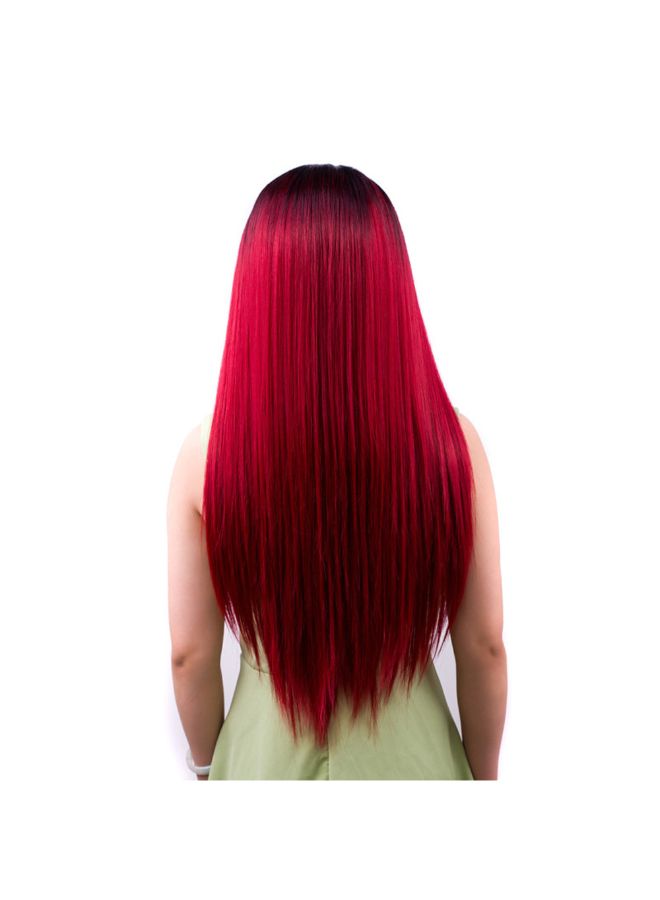 فوبيري باروكة شعر مستعار ناعم طويل للحفلات التنكرية أسود/ أحمر خمري 30x15x5سم - Image 5