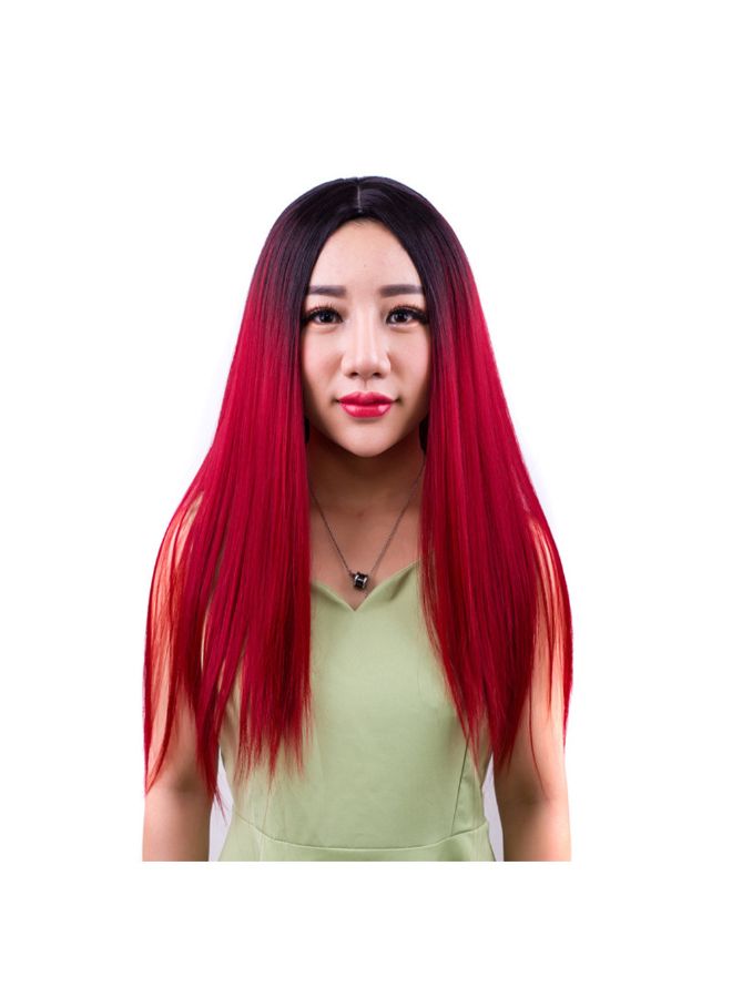 فوبيري باروكة شعر مستعار ناعم طويل للحفلات التنكرية أسود/ أحمر خمري 30x15x5سم - Image 4