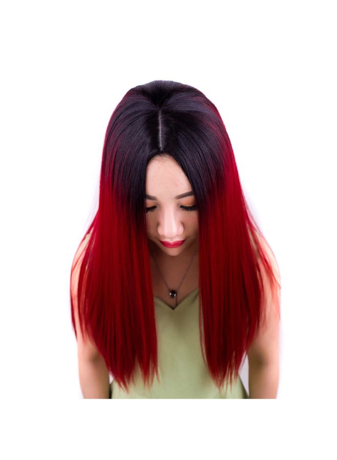 فوبيري باروكة شعر مستعار ناعم طويل للحفلات التنكرية أسود/ أحمر خمري 30x15x5سم - Image 2