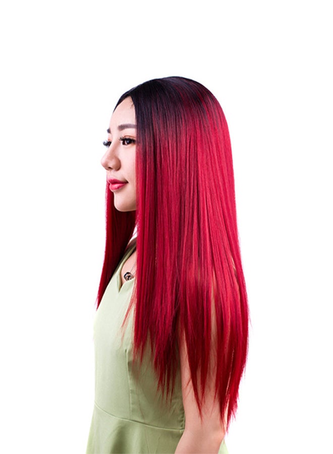 فوبيري باروكة شعر مستعار ناعم طويل للحفلات التنكرية أسود/ أحمر خمري 30x15x5سم - Image 1