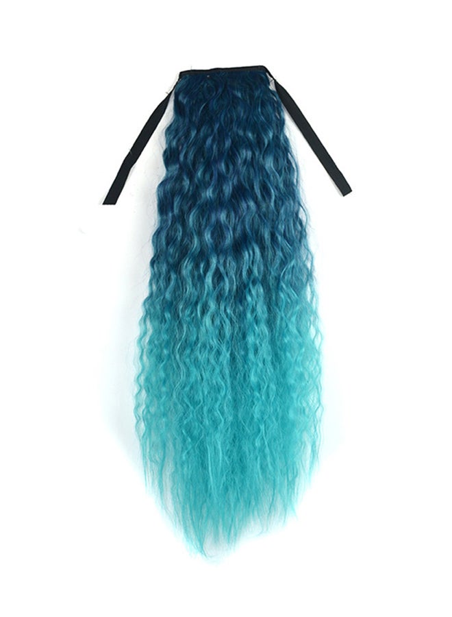 شعر مستعار طويل ومجعد ومتموج بنمط شريط متدرج اللون لتسريحة ذيل الحصان أزرق سماوي 20x20x3سم