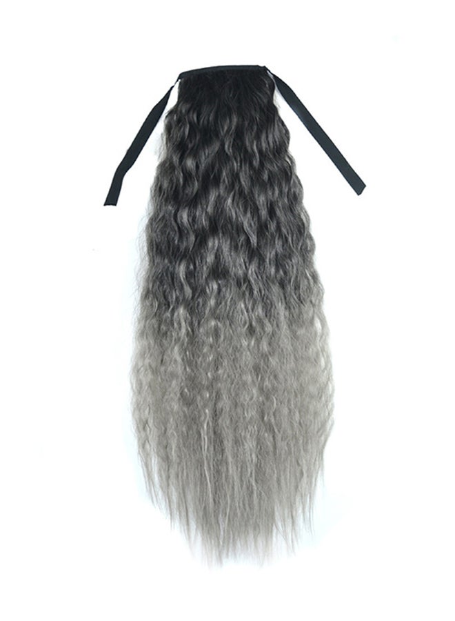 شعر مستعار طويل ومجعد ومتموج بنمط شريط متدرج اللون لتسريحة ذيل الحصان أسود/ رمادي 20x20x3سم