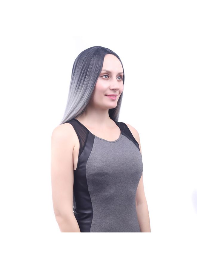 Voberry Cosplay Party Granny Gray  Long Straight Hair Wig Black/Grey 20x20x5cm - Image 5
