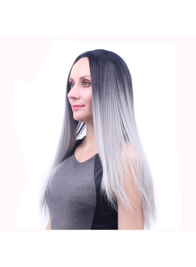 Voberry Cosplay Party Granny Gray  Long Straight Hair Wig Black/Grey 20x20x5cm - Image 3