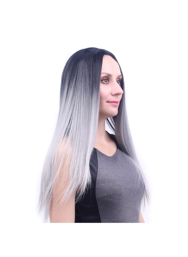 Voberry Cosplay Party Granny Gray  Long Straight Hair Wig Black/Grey 20x20x5cm - Image 2