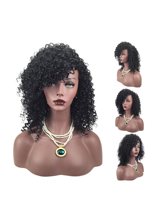 فوبيري شعر مستعار مجعد مقاوم للحرارة مصنوع من الألياف الصناعية أسود 20x12x3سم - Image 1