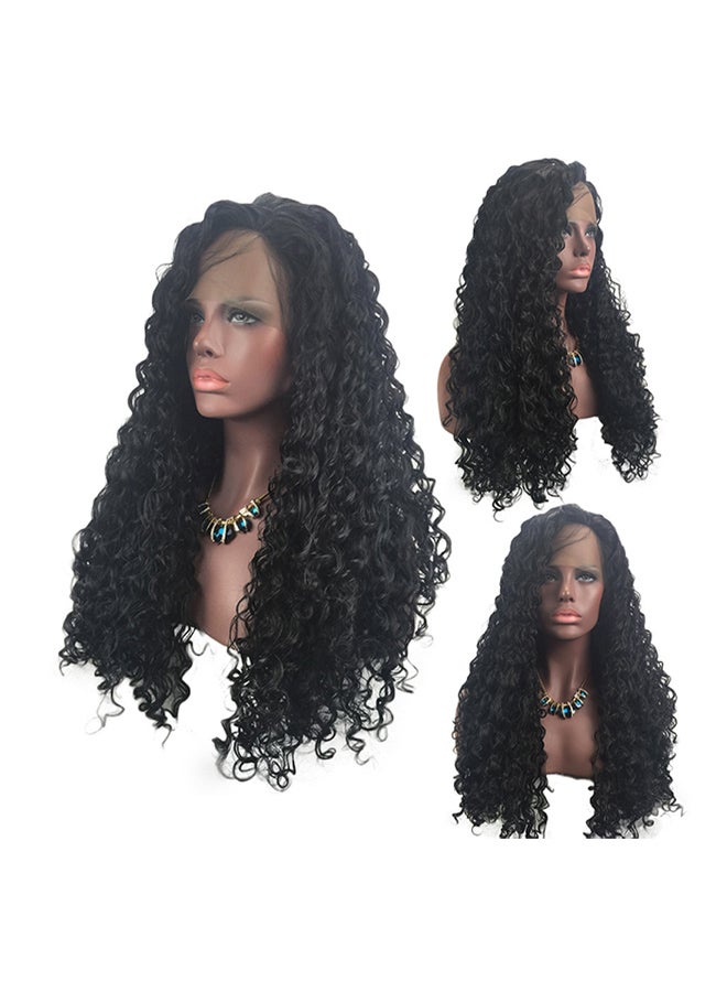 Voberry Synthetic Curly Front Lace Hair Wigs Black 20x18x3cm - Image 1