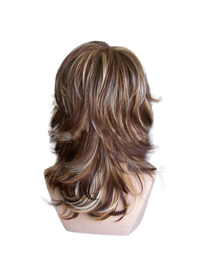 Voberry Medium Side Bang Highlighted Layered Slightly Curled Synthetic Wig Brown 18x10x3cm - Image 3