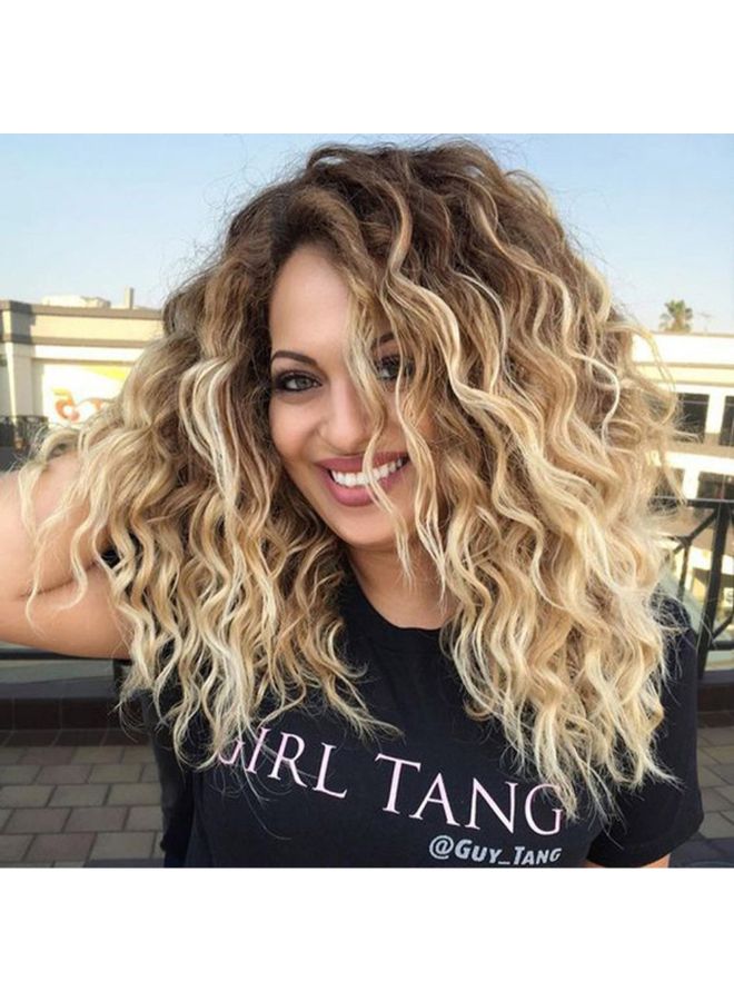 Voberry Curly Handmade Heat Resistance Synthetic Wig Black/Beige 22x18x3cm - Image 3