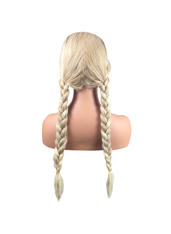 فوبيري شعر مستعار صناعي برباط مزدوج وبضفيرتين وشعر صغير بالجبهة ذهبي 22x18x3سم - Image 2