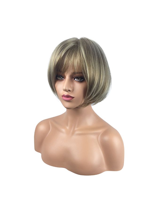 فوبيري شعر مستعار قصير مصنوع من ألياف صناعية بتسريحة مستقيمة ومنفوشة ذهبي 20x18x3سم - Image 2