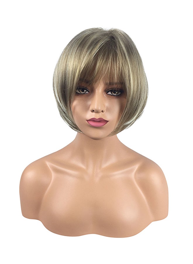 فوبيري شعر مستعار قصير مصنوع من ألياف صناعية بتسريحة مستقيمة ومنفوشة ذهبي 20x18x3سم - Image 1