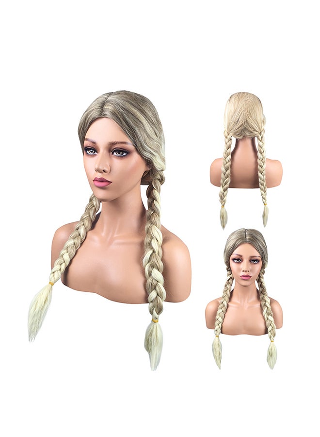 فوبيري شعر مستعار صناعي برباط مزدوج وبضفيرتين وشعر صغير بالجبهة ذهبي 22x18x3سم - Image 1