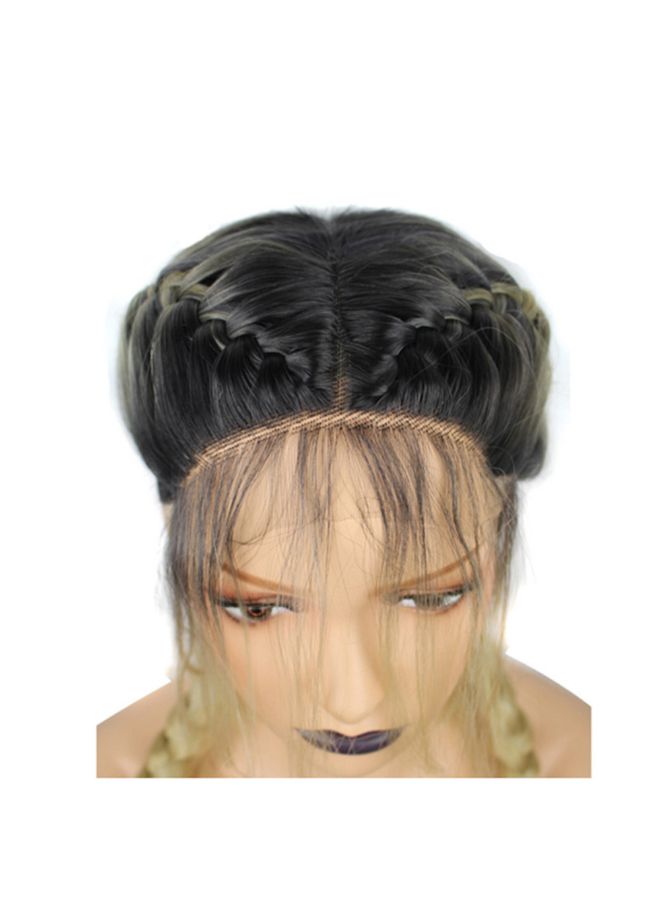 فوبيري شعر مستعار صناعي مضفر طويل بمقدمة من الدانتيل وبشعيرات ناعمة عند خط الشعر أسود 20x18x3سم - Image 2