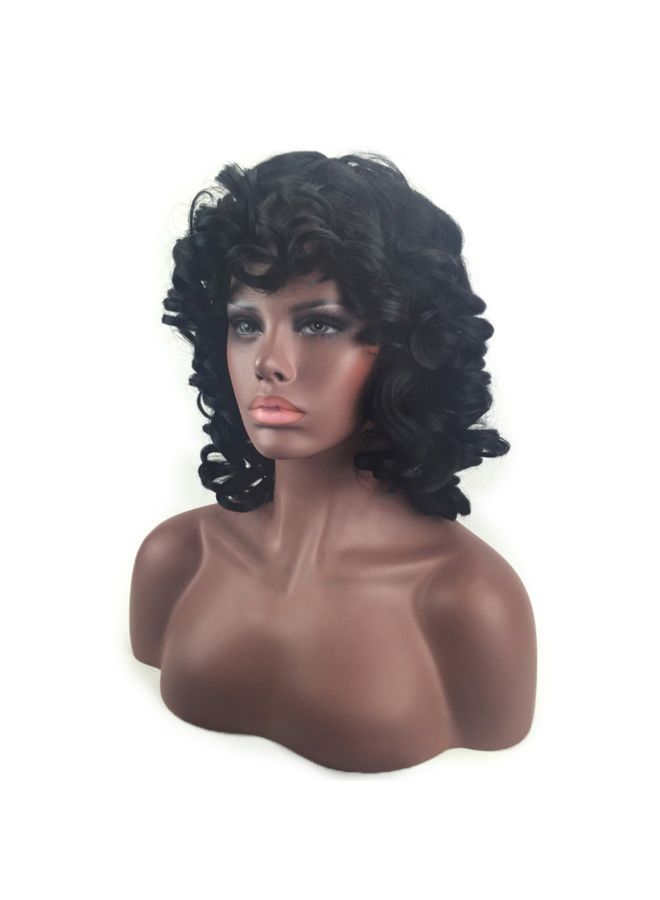 Voberry Brazilian Short Wavy Curly Parting High Temperature Fiber Wig Black 20x18x3cm - Image 2